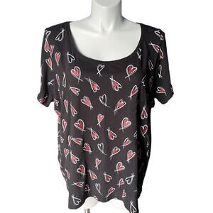 Lane Bryant black cotton red glitter heart t-shirt size 26 28